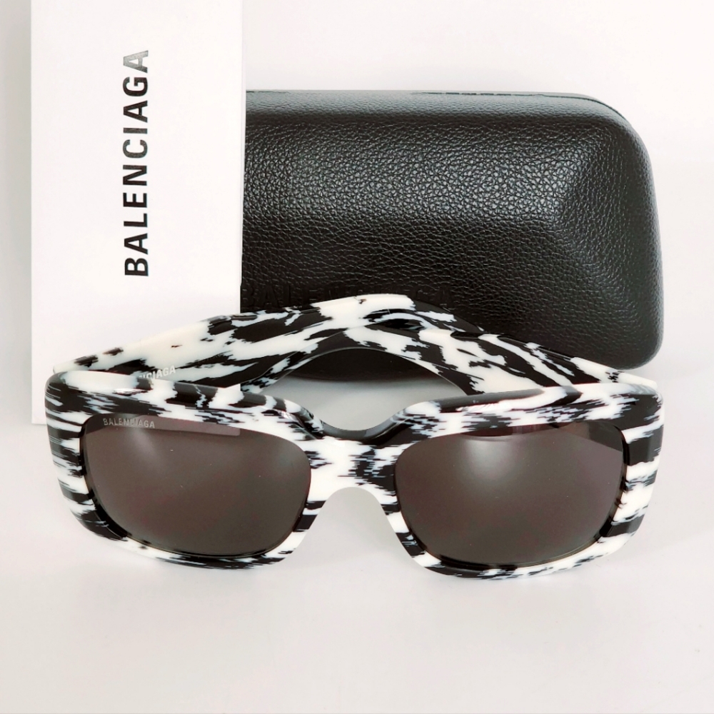 BALENCIAGA PARIS Zebra Rectangular  Sunglasses White/Grey